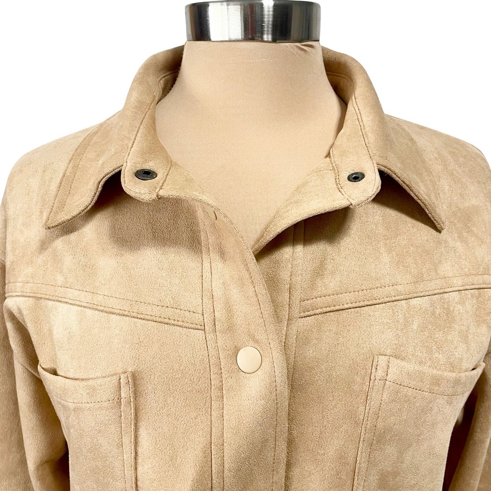 OAT New York Tan Faux Suede Fringe Western Cropped Jacket Size S Festival Boho - Picture 5 of 14